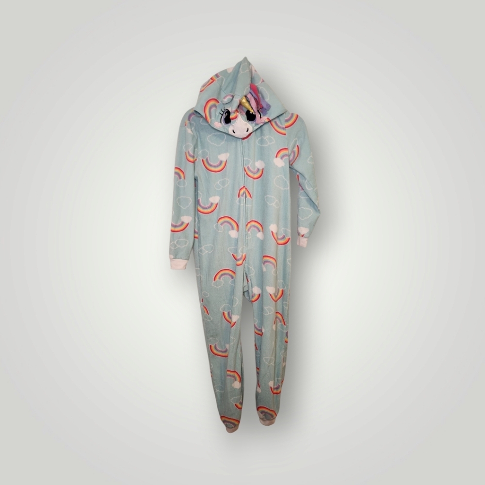 Cat & Jack Kids Blue Rainbow Unicorn One Piece sleepwear size L 10 12